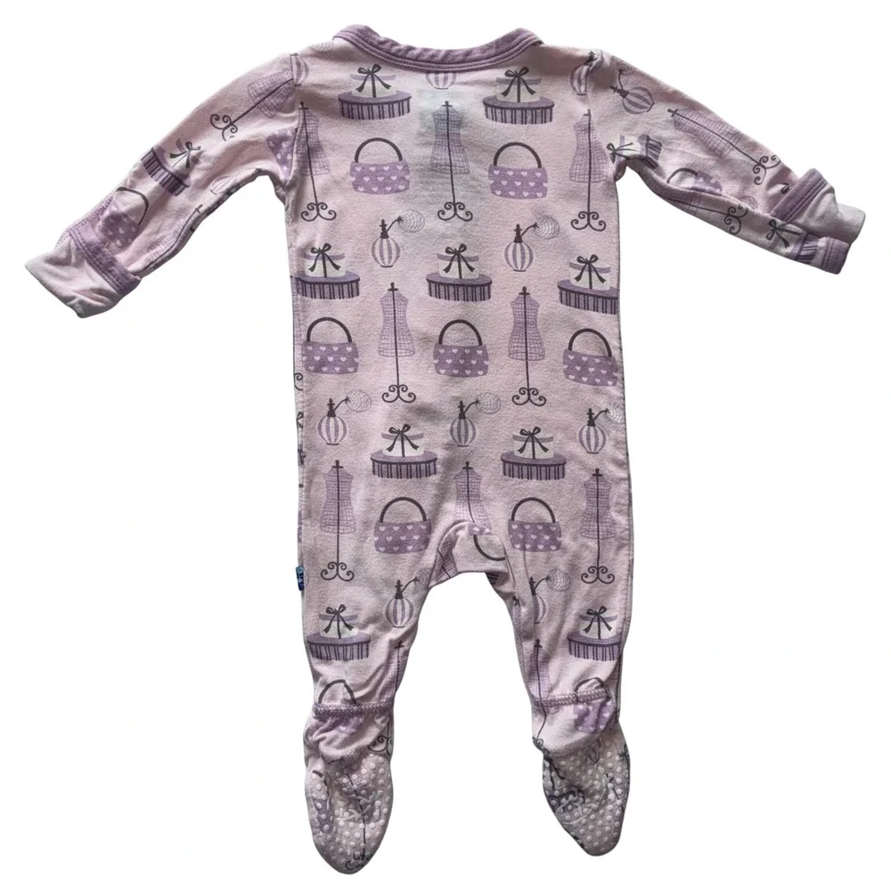 Kickee Pants Bamboo Ruffle Footie Romper‎ Set 2pc Floral Paris Newborn 0-3M